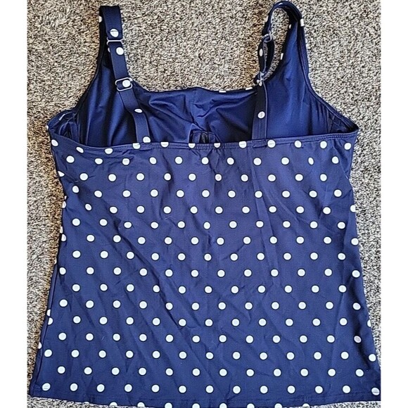 Swim Top Navy 16 DD Square Neck Underwire Polka Dots Women's Lands' End S466 - Picture 4 of 8